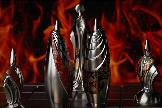 匠チェス（6-Bishop 黒1体）僧侶（前面:雲、側面:菊唐草）HR00033