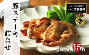 豚ステーキ15枚詰合せ（3種×5袋） ロース 豚肉 豚 ステーキ ステーキ肉 味噌 エゴマ えごま ギフト 贈答 プレゼント お中元 お歳暮 福島県 田村市 ふくしま たむら ハム工房都路 N01-M40-02