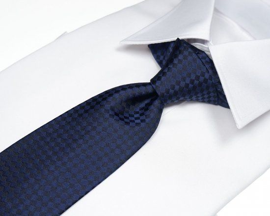 郡内織物「富士桜工房」シルクネクタイ紺無地 市松 282ネイビー FAA1057