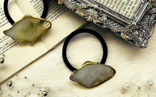 【国産樹脂使用】アゲートスライス ヘアアクセサリー ヘアゴム 2個《築上町》【＊serendipity＊】ハンドメイド [ABAS002]