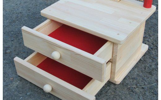 099H2118 手作り木製姫鏡台2段ワイドミラー