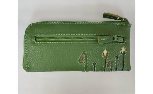 「鞄工房　香」ポピー柄ファスナー財布グリーン FAA3016