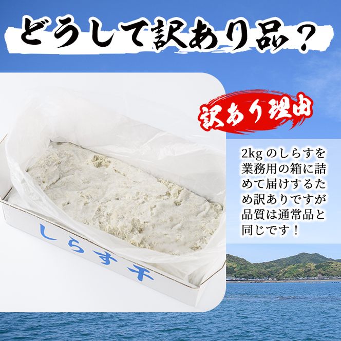 ＜訳あり・業務用＞数量限定！宮崎県産の釜揚げしらす(計2kg)小魚 魚介 海鮮 国産 冷凍【AS-4】【岩田水産】