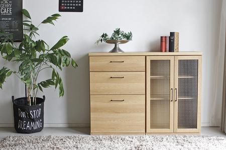 トラクト ガラス扉＋チェスト＋120天板 NA 【食器 キャビネット 家具 国産 組み合わせ 収納家具 完成品】(H060642)