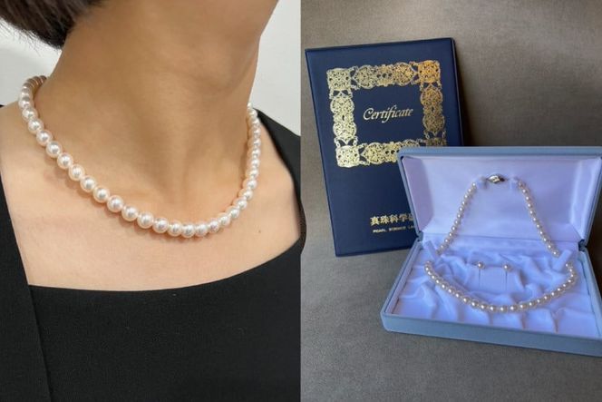 【CF01】BF182長崎県産花珠真珠　ネックレス・ピアスセット（7.5－8.0mm）