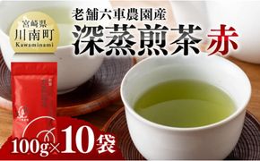 お茶 宮崎県産茶　深蒸煎茶（赤）100ｇ10袋セット 【 宮崎県産 川南町産 茶 お茶 国産茶 】[C08701]
