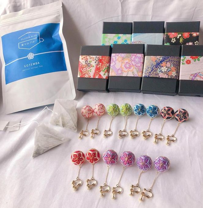 【イヤリング】御殿場支え愛セット　ーブルーティー・桜彩SAYAてまりー