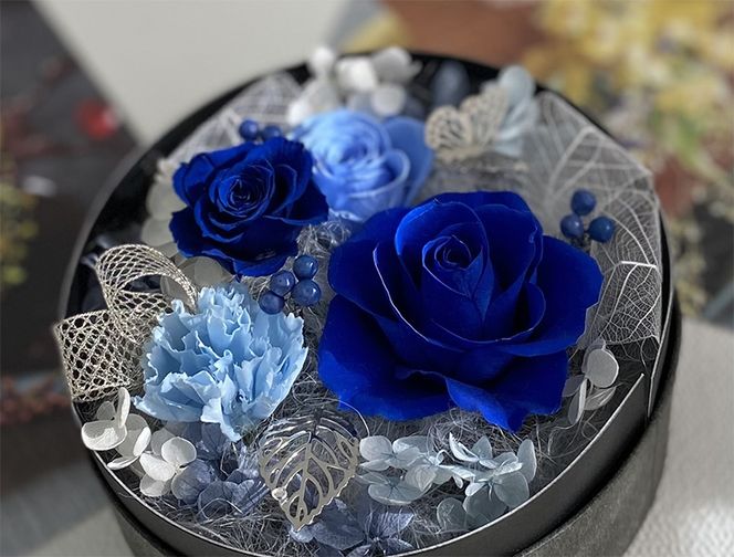 AJ136-1 プリザーブドフラワー【アムール/ブルー】春日部市 シュガーパイン