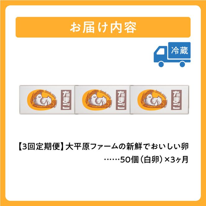 【3回定期便】大平原ファームの新鮮でおいしい卵 計50個(白卵)×3ヶ月_S035-0006