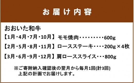 毎月お届け! おおいた和牛 お楽しみ定期便 / 計3回発送_2196R
