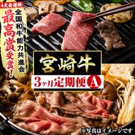 ＜定期便・全3回(連続)＞宮崎牛定期便(Aセット)お楽しみ 牛肉 国産 定期 肩ロース モモ バラ スライス 宮崎県産 黒毛和牛 小間切れ 焼肉 しゃぶしゃぶ すき焼き 冷凍 宮崎県 門川町【R-69】【株式会社ミヤチク】