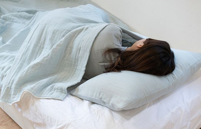 G2103 sasara 4重ガーゼケット+ピローカバーセット（ミストブルー）