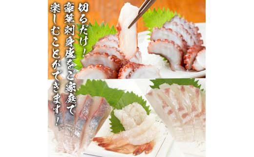 鹿児島県産！お刺身切るだけセット(6人～8人前)国産 刺し身盛 鹿児島産 魚貝 魚介 海産物 刺身 蛸 たこ 海老 エビ かんぱち タイ 簡単調理 おつまみ セット 小分け 個包装【さるがく水産】akn028-17