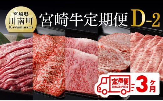 [定期便]宮崎牛3ヶ月定期便D-2[ 国産 九州産 肉 牛 宮崎県産 牛肉 黒毛和牛 ミヤチク 全3回 ][D00681t3]