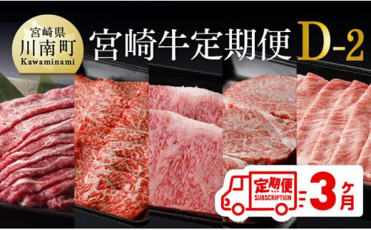 [定期便]宮崎牛3ヶ月定期便D-2[ 国産 九州産 肉 牛 宮崎県産 牛肉 黒毛和牛 ミヤチク 全3回 ][D0675t32]