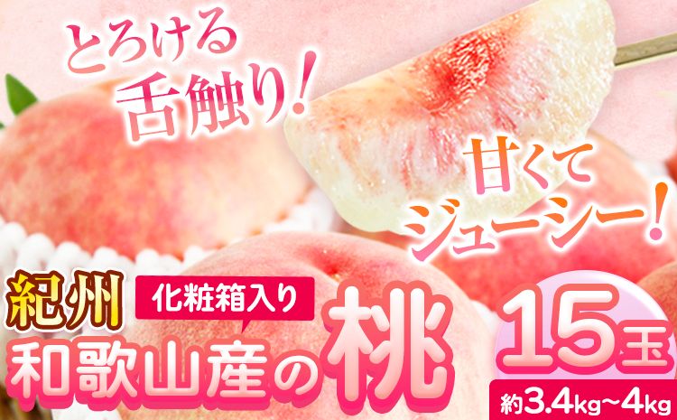 桃 もも 紀州 和歌山産の桃 15玉 ( 約 3.4kg ~ 4kg ) 魚鶴商店[2026年6月下旬-8月上旬より発送予定] 和歌山県 日高町 フルーツ 化粧箱入り ギフト モモ 黄桃 白桃 果物 くだもの---wsh_cuot159_6g8j_25_25000_15t---