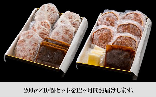 定期便12カ月 お楽しみ 白老牛 2種 食べ比べ ハンバーグ セット 合計10個 モッツァレラ ベーコン 網脂 特製ソース 手造り BY108