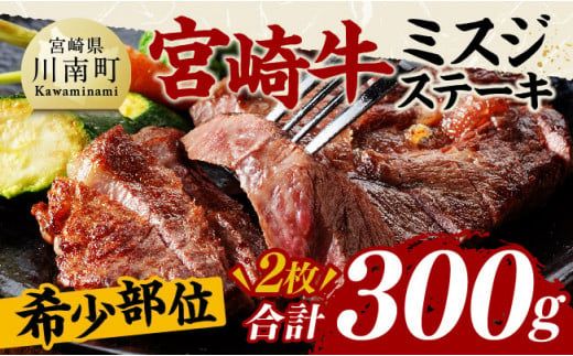 宮崎牛ミスジステーキ2枚 合計300g[ 肉 牛肉 国産 黒毛和牛 宮崎牛 ステーキ ミスジ 宮崎県 川南町 ] [D11409]