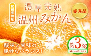 【先行予約】赤秀品　紀州有田産 濃厚完熟温州みかん 3kg(MサイズまたはSサイズ) 魚鶴商店《2026年11月下旬〜2027年1月下旬頃出荷予定》和歌山県 日高町 みかん ミカン 蜜柑 フルーツ 柑橘---wsh_uot156_11g1g_25_12000_3kg---