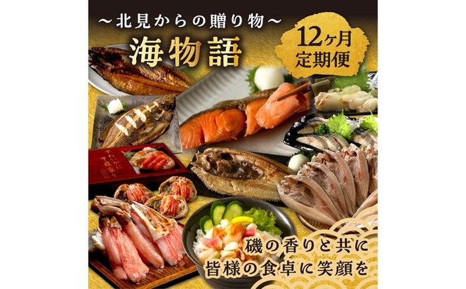 【12ヶ月定期便】 海物語～北見からの贈り物～ ( 海鮮 ホッケ カニ さけ かに 魚 甲羅盛り しめ鯖 海鮮丼 貝 ほたて ホタテ つぶ貝 ウニ 鯖 さば カレイ 昆布 )【999-0189】