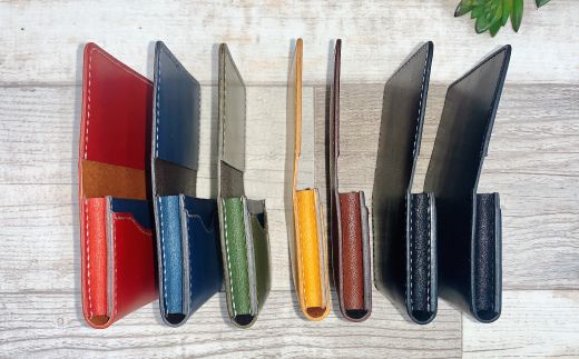 26-721．手縫いの本革「オリジナル名刺・カード入れ」【カラー：7色よりお選びください】