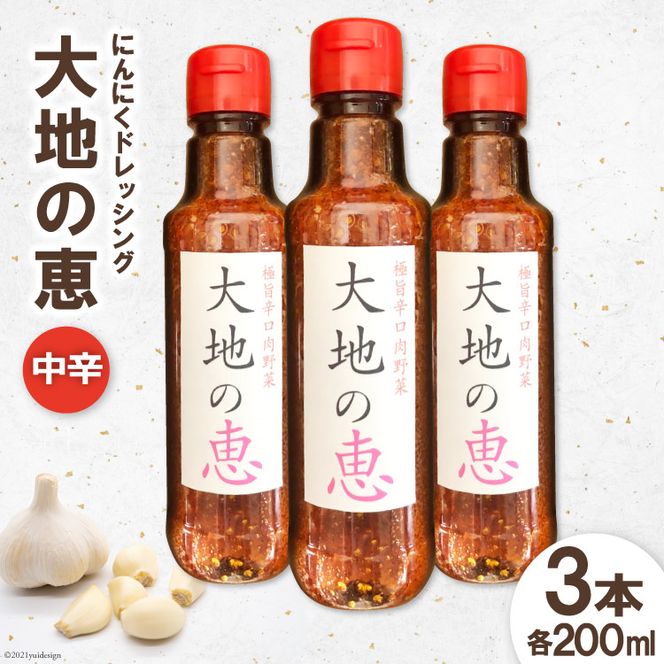 にんにくドレッシング 「大地の恵」 中辛 200ml×3本 [矢口農園 長野県 池田町 48110488] 