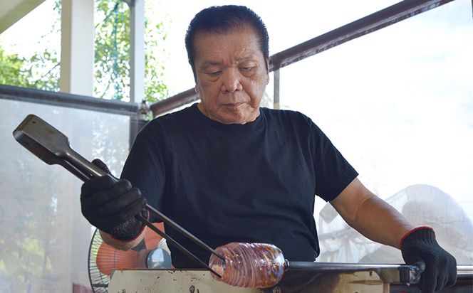 【琉球ガラス】源河源吉　源河の泡　ビアマグ（青）