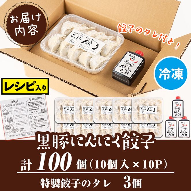 isa590 手づくり黒豚にんにく餃子(計100個・10個入り×10P)鹿児島 手作り 生餃子 ギョウザ 黒豚 豚肉 冷凍食品 おかず おつまみ 惣菜 小分け 焼くだけ 簡単調理 冷凍便【工房ゆう】