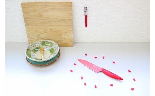 H7-82 カラフルビーンズ 三徳包丁 赤色 フッ素コーティング