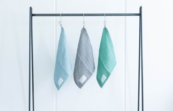 099H1795 抗菌・防臭のナチュラルな特殊織ガーゼのハンドタオル 3枚 グリーン グレー スモークブルー【泉州タオル 国産 吸水 普段使い シンプル 日用品】