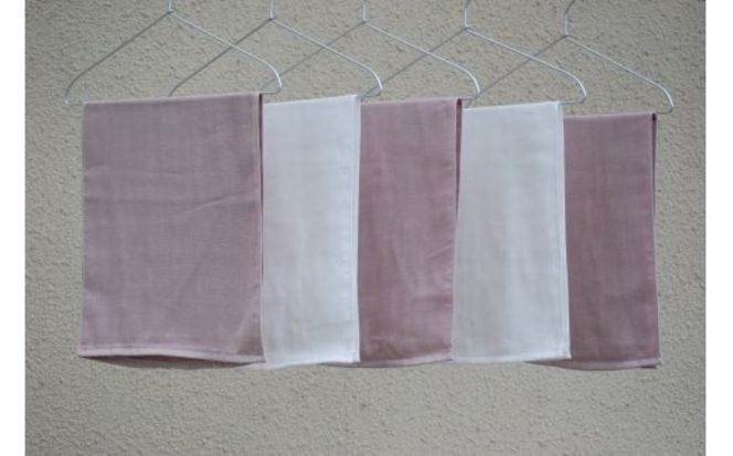 010B1158 さらっとガーゼとふんわりパイルのモノトーンタオル（スモークピンク3枚 ホワイト2枚）【泉州タオル 国産 吸水 普段使い シンプル 日用品】