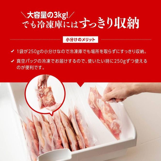 鶏肉 【手羽元500gあり・なしが選べる】【発送月が選べる】【小分け】宮崎県産若鶏　もも肉計3kg（250g×12袋） 【 鶏 肉 鶏肉 国産 モモ 手羽元 九州産 鳥 小分け 使いやすい 便利 】☆ [F0904 C00902]