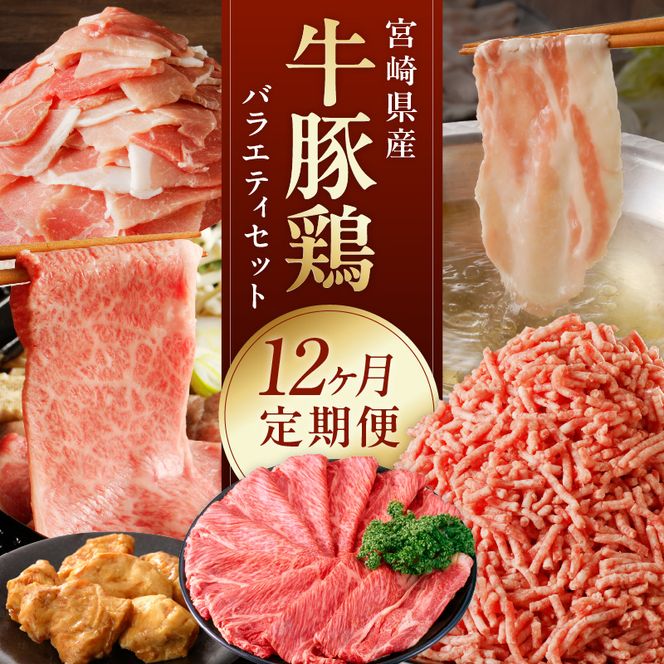 宮崎産 牛 豚 鶏 バラエティ 12ヵ月定期便　N061-YZH022