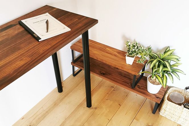 無垢材とアイアンのシェルフ ブラウン Mサイズ 60/80cm 植物 完成品 [新星金属製作所 大阪府 守口市 20940976] 