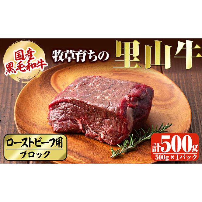 国産黒毛和牛 牧草育ちの里山牛 ローストビーフ用ブロック肉計500g a9-020