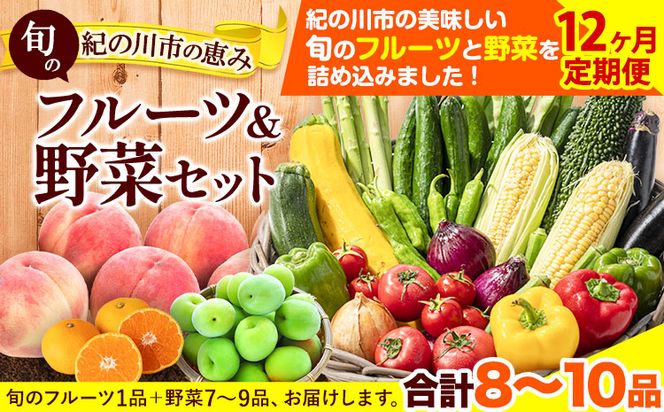 【12ヶ月定期便】紀の川市の恵み 旬のフルーツ＆野菜セット 計8~10品《お申込み月翌月から出荷開始》和歌山県 紀の川市 フルーツ 果物 野菜 セット 桃 梅 みかん 新玉ねぎ なす トマト キャベツ---wfn_cwltei_25_148000_mo12num1---