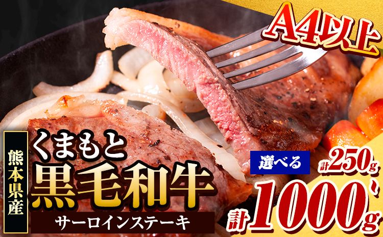 くまもと黒毛和牛 サーロインステーキ 選べる 250〜1000g 牛肉 冷凍 [30日以内に出荷予定(土日祝除く)] くまもと黒毛和牛 黒毛和牛 冷凍庫 個別 取分け 小分け 個包装 ステーキ肉 にも サーロインステーキ---oz_fsaro_30d_24_10000_250g---