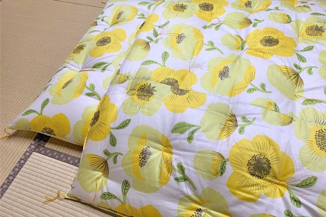 天然繊維手作り　木綿わた入り掛ふとん（ポピー柄「ブルー」）HT00095