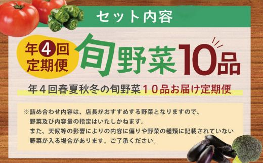 【年４回お届け】レシピ付き！ 年４回春夏秋冬の旬野菜１０品お届け定期便　rk015