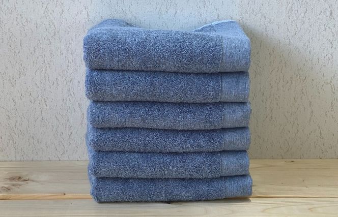 020C146 コットンＷ フェイスタオル 6枚（ブルー）【泉州こだわりタオル】【泉州タオル 国産 吸水 普段使い 無地 シンプル 日用品 家族 ファミリー】