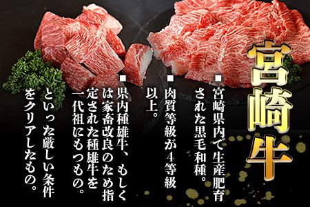 ＜宮崎牛肩ローススライス500g＆訳あり赤身サイコロステーキ500g 合計1kg＞翌々月末迄に順次出荷【 牛 肉 牛肉 国産 肩ロース ロース スライス ステーキ 赤身 宮崎牛 すきやき バーベキュー  焼き肉 セット 送料無料 】【b0725_ty】