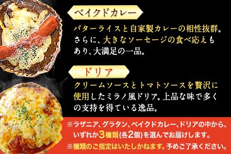 阿蘇の逸品 特製デリカセット 3種類 6個《30日以内に出荷予定(土日祝除く)》 熊本県 南阿蘇村 物産館 自然庵 ラザニア グラタン ベイクドカレー ドリア---sms_fszndrk_30d_r7_22500_1080g---