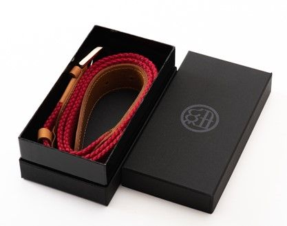 [P027] 組紐ベルト「CLVER」レザーコンビ（30mm）　赤