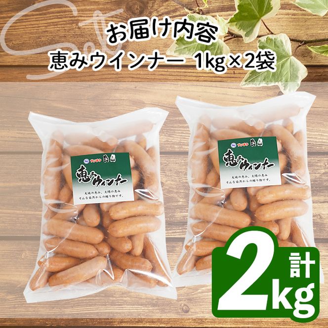【訳あり・業務用】パリッとジューシー！恵みウインナー 計2kg(1kg×2袋) a1-046
