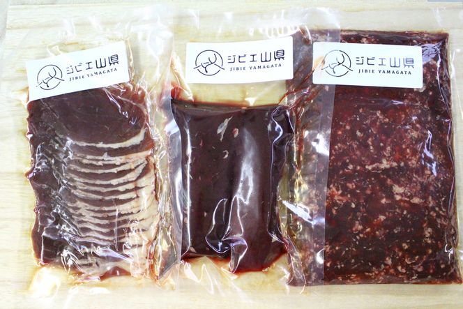 安心安全　ジビエシカ肉セット　スライス・ミンチ・ブロック　約450g [No.403]