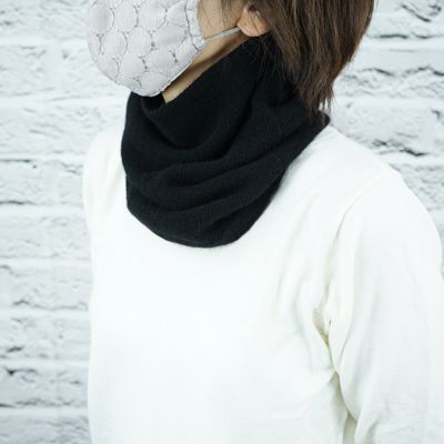 E1409国産カシミヤ糸使用国内生産カシミヤ１００％ネックウォーマ（ブラック）