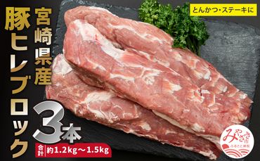 宮崎県産 豚ヒレ ブロック 3本 約1.2kg～1.5kg_M109-025