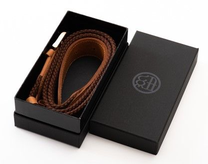 [P027] 組紐ベルト「CLVER」レザーコンビ（30mm）　茶