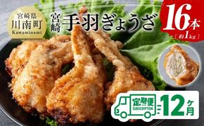 【12ヶ月定期便】宮崎 手羽ぎょうざ 16本 1kg 【鶏肉 鳥 手羽先 手羽 餃子 ぎょうざ ギョーザ おつまみ 送料無料】 [E7214t12]