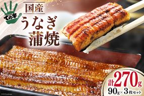 うなぎ 国産 蒲焼 90g ×3 計270g【保存料 着色料 不使用】[ての字 静岡県 吉田町 1021505] 鰻 ウナギ 蒲焼き 真空パック 化粧箱